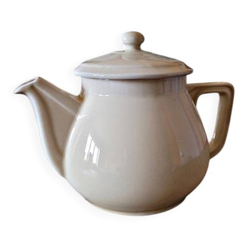 Théière céramique vintage ronde couleur crème, style art déco