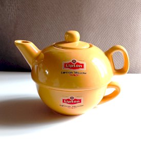 Théière égoïste vintage 80 Lipton Yellow – Ensemble Tea for One en céramique jaune - théière publicitaire