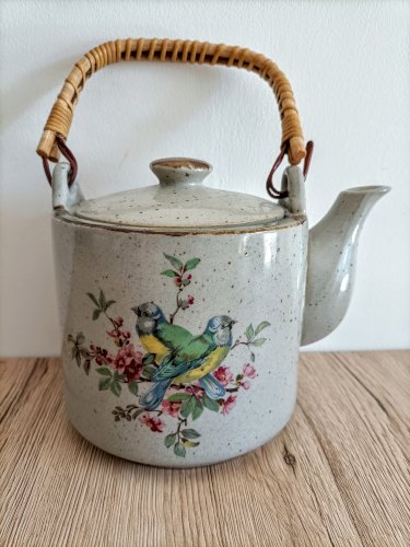 Théière japonaise en céramique peinte décor oiseaux/Théière vintage Japan/Théière orientale ancienne