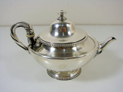 Silver-plated metal teapot Christofle for the Jockey Club of Paris 1869 Hallmarks