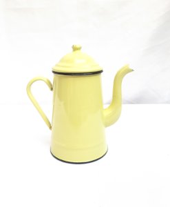 Théière vintage tôle émaillée jaune