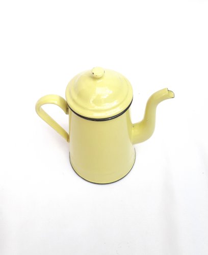 Théière vintage tôle émaillée jaune