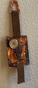brutalist wall thermometer 1970's enamelled bronze and leather