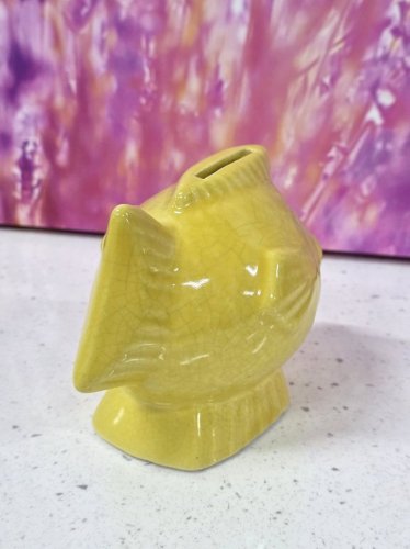 tirelire à casser vintage céramique années 50 poisson jaune art déco