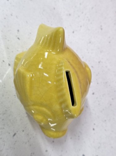 tirelire à casser vintage céramique années 50 poisson jaune art déco
