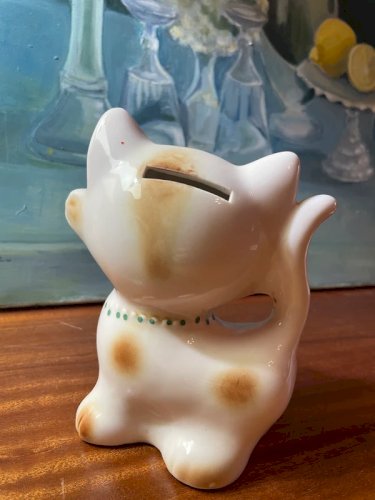 Tirelire chat en porcelaine vintage