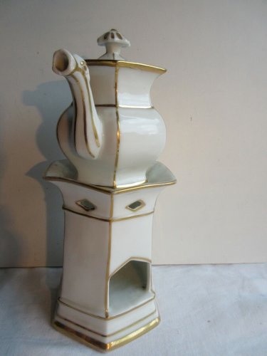 Tisanière veilleuse, style Louis XV porcelaine fine de Paris blanche à filets Or
