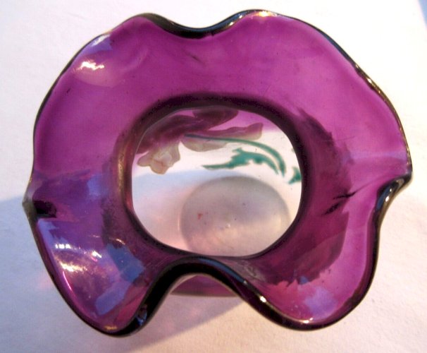 Tout petit Vase bourse Art Nouveau verre violet émaillé LEGRAS: Pavots