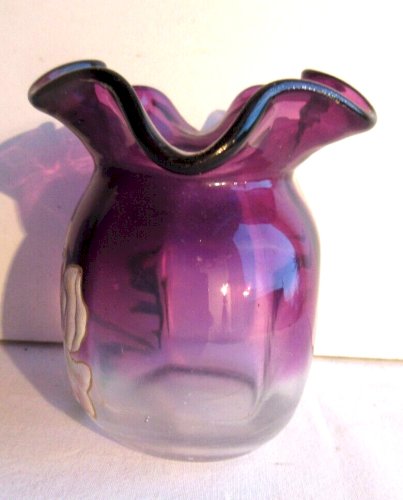 Tout petit Vase bourse Art Nouveau verre violet émaillé LEGRAS: Pavots