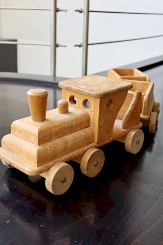 Train en bois ancien jouet Bertin locomotive et wagons