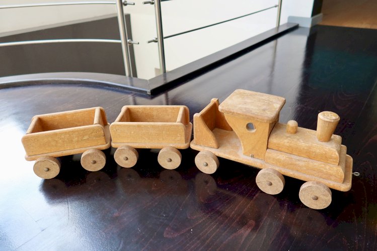Train en bois ancien jouet Bertin locomotive et wagons