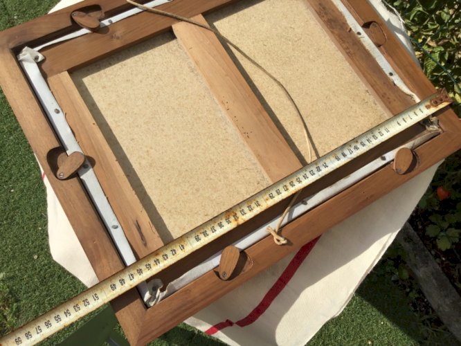 TRÈS beau CADRE EN BOIS À SYSTÈME DE FIXATION PEINTURE ARTISANAL BELLE FACTURE