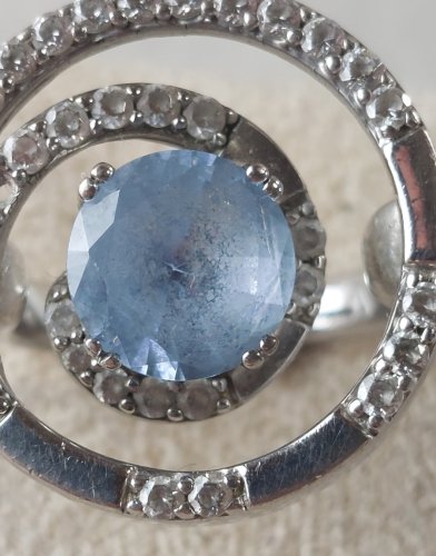 Très belle bague, aigue marine et zircon, en argent massif