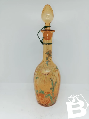 tres belle bouteille montjoye? legras? à decor floral emaillée en bon etat