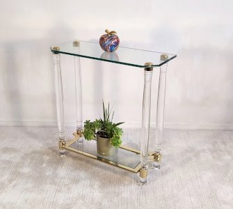 ?✨ Très belle Console Vintage Années 80 Roméo Réga - Altuglas, Laiton & Verre Biseauté ✨?