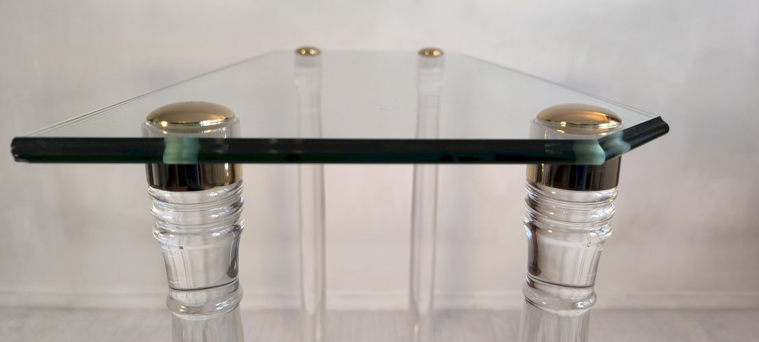 ?✨ Très belle Console Vintage Années 80 Roméo Réga - Altuglas, Laiton & Verre Biseauté ✨?