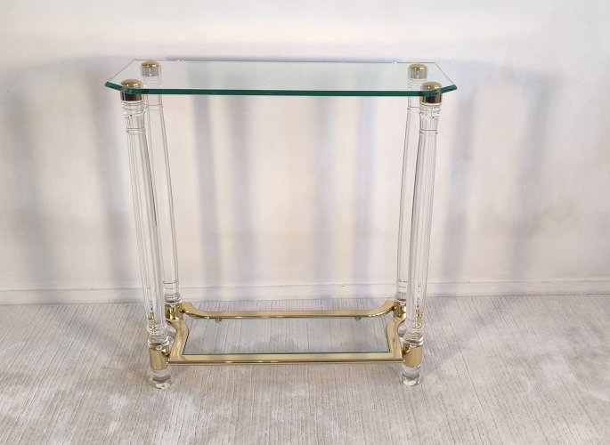 ?✨ Très belle Console Vintage Années 80 Roméo Réga - Altuglas, Laiton & Verre Biseauté ✨?