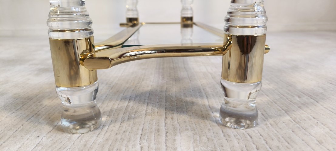 ?✨ Très belle Console Vintage Années 80 Roméo Réga - Altuglas, Laiton & Verre Biseauté ✨?