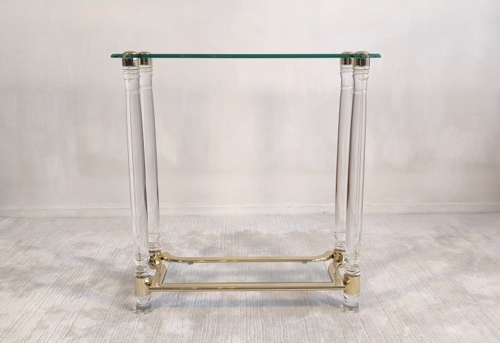 ?✨ Très belle Console Vintage Années 80 Roméo Réga - Altuglas, Laiton & Verre Biseauté ✨?
