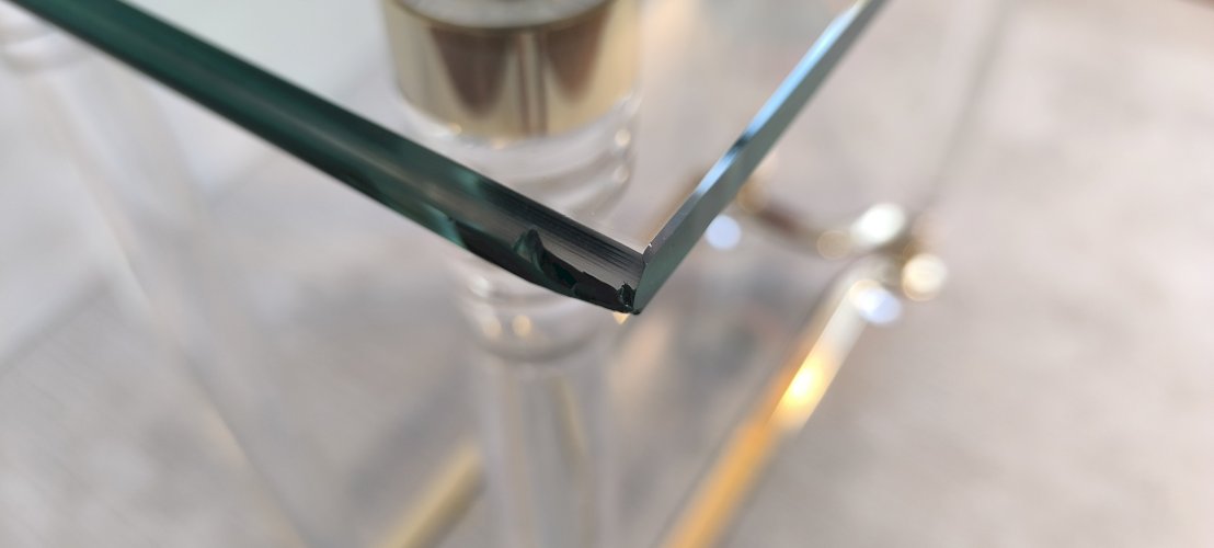 ?✨ Très belle Console Vintage Années 80 Roméo Réga - Altuglas, Laiton & Verre Biseauté ✨?