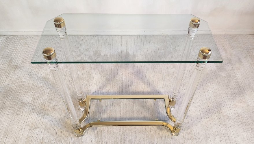 ?✨ Très belle Console Vintage Années 80 Roméo Réga - Altuglas, Laiton & Verre Biseauté ✨?