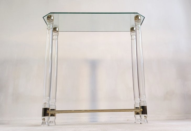 ?✨ Très belle Console Vintage Années 80 Roméo Réga - Altuglas, Laiton & Verre Biseauté ✨?
