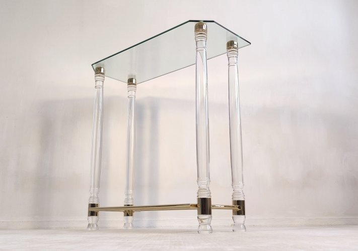 ?✨ Très belle Console Vintage Années 80 Roméo Réga - Altuglas, Laiton & Verre Biseauté ✨?