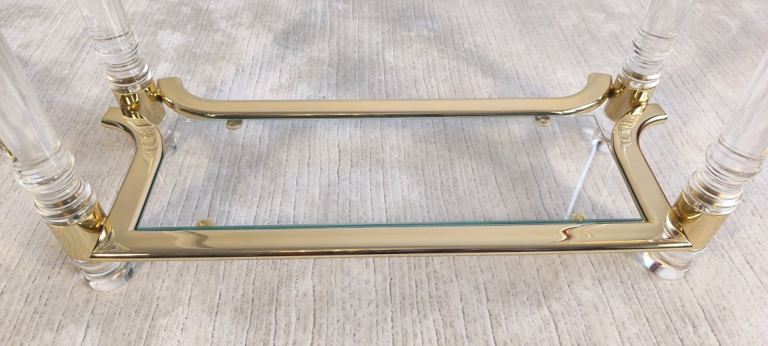 ?✨ Très belle Console Vintage Années 80 Roméo Réga - Altuglas, Laiton & Verre Biseauté ✨?