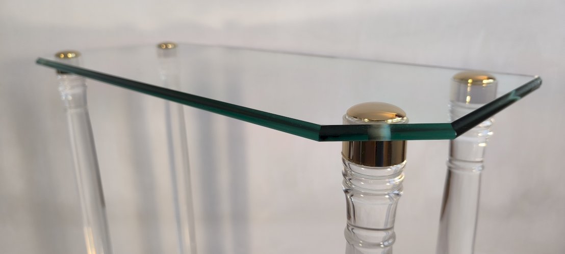 ?✨ Très belle Console Vintage Années 80 Roméo Réga - Altuglas, Laiton & Verre Biseauté ✨?