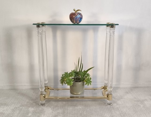 ?✨ Très belle Console Vintage Années 80 Roméo Réga - Altuglas, Laiton & Verre Biseauté ✨?