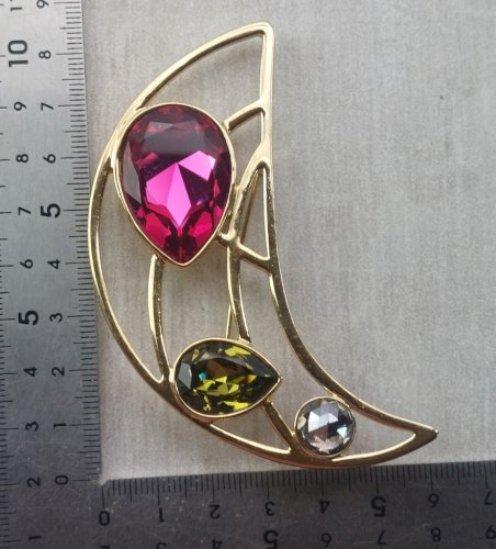 Très belle grande broche, croissant de lune, Swarovski