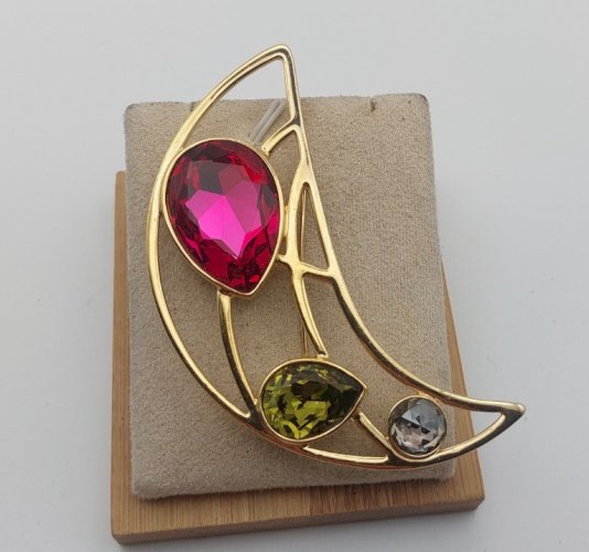 Très belle grande broche, croissant de lune, Swarovski