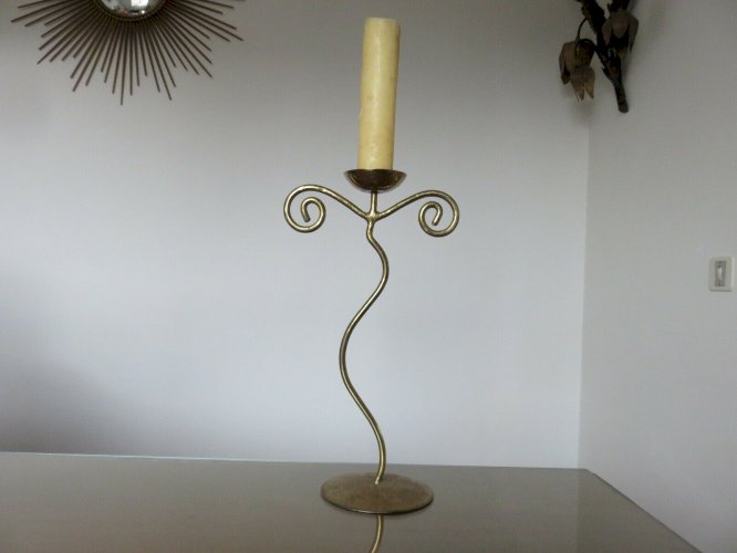 TRES GRAND BOUGEOIR MODERNISTE  SPIRALE  EN METAL DORE ANNEES 70 VINTAGE