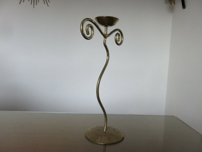 TRES GRAND BOUGEOIR MODERNISTE  SPIRALE  EN METAL DORE ANNEES 70 VINTAGE