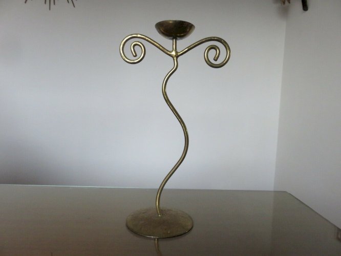 TRES GRAND BOUGEOIR MODERNISTE  SPIRALE  EN METAL DORE ANNEES 70 VINTAGE