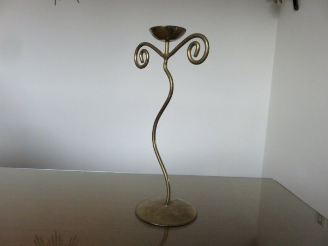 TRES GRAND BOUGEOIR MODERNISTE  SPIRALE  EN METAL DORE ANNEES 70 VINTAGE