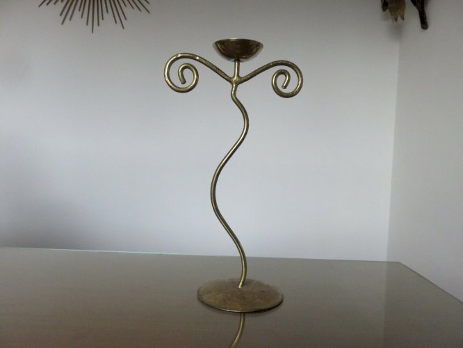TRES GRAND BOUGEOIR MODERNISTE  SPIRALE  EN METAL DORE ANNEES 70 VINTAGE