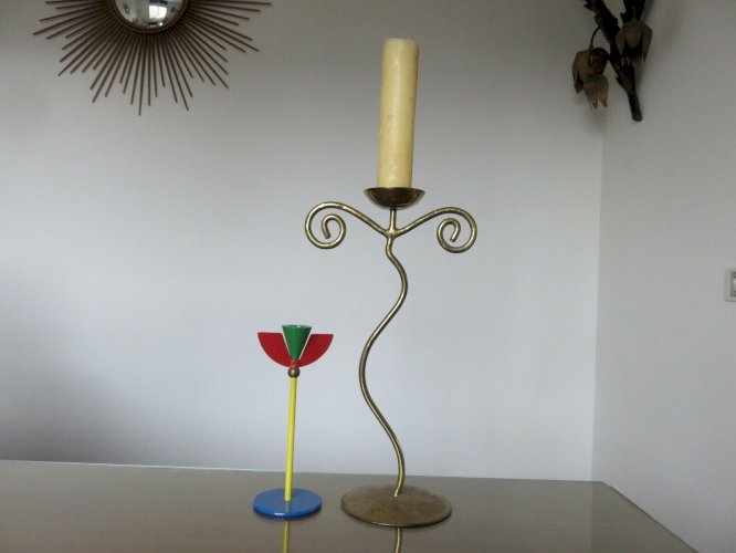 TRES GRAND BOUGEOIR MODERNISTE  SPIRALE  EN METAL DORE ANNEES 70 VINTAGE