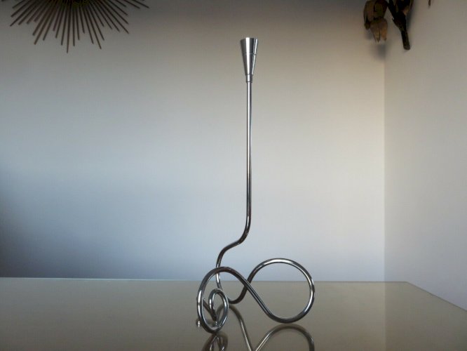 TRES GRAND BOUGEOIR SCANDINAVE EN METAL CHROME ANNEES 70 VINTAGE