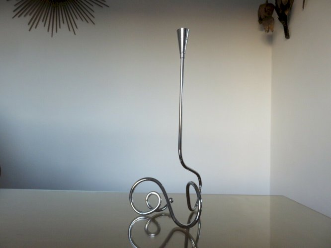 TRES GRAND BOUGEOIR SCANDINAVE EN METAL CHROME ANNEES 70 VINTAGE