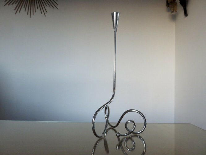 TRES GRAND BOUGEOIR SCANDINAVE EN METAL CHROME ANNEES 70 VINTAGE