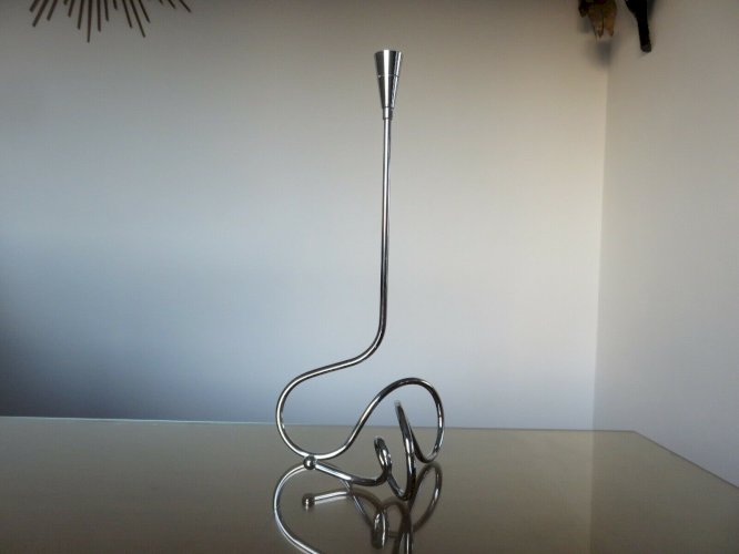 TRES GRAND BOUGEOIR SCANDINAVE EN METAL CHROME ANNEES 70 VINTAGE