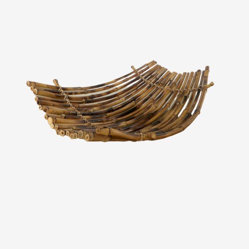 TRES GRANDE CORBEILLE EN BAMBOU CINTRE ET CORDE ANNEES 50 60 VINTAGE