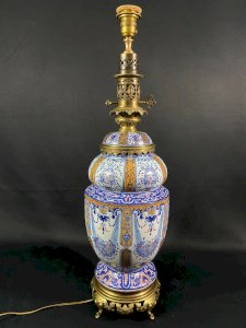 Very large faience lamp from Desvres on fine bronze mount, late 19th century 1880.