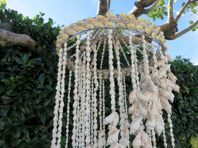 TRES GRANDE SUSPENSION EN COQUILLAGE TYPIQUE ANNEES 70 VINTAGE