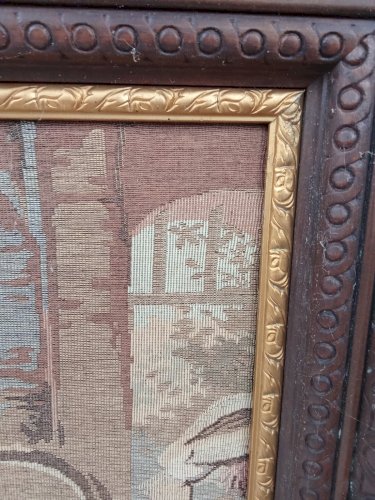 Très Grande tapisserie Encadrée  Ancienne Scène Médiévale Moyen Âge Déco Château