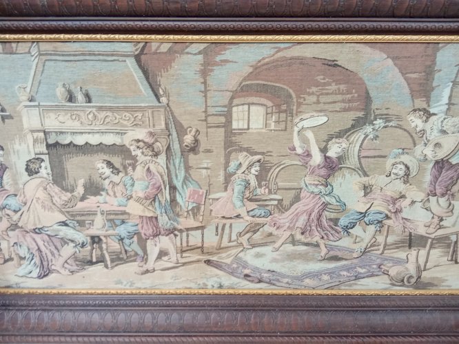 Très Grande tapisserie Encadrée  Ancienne Scène Médiévale Moyen Âge Déco Château