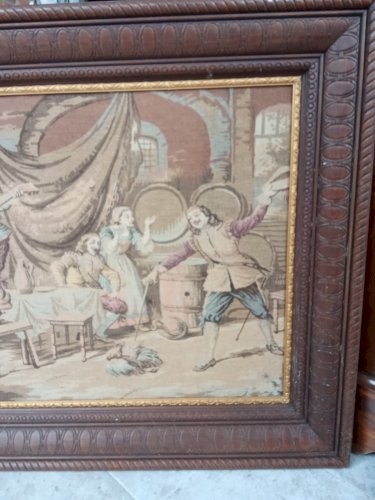 Très Grande tapisserie Encadrée  Ancienne Scène Médiévale Moyen Âge Déco Château