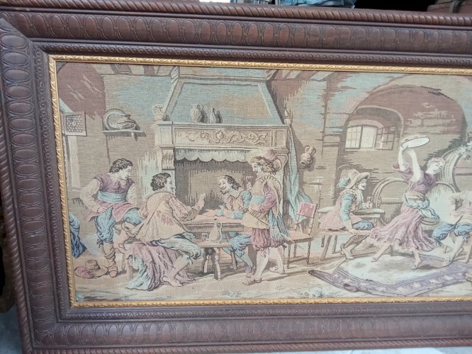 Très Grande tapisserie Encadrée  Ancienne Scène Médiévale Moyen Âge Déco Château