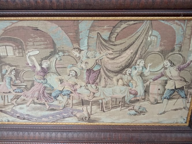 Très Grande tapisserie Encadrée  Ancienne Scène Médiévale Moyen Âge Déco Château